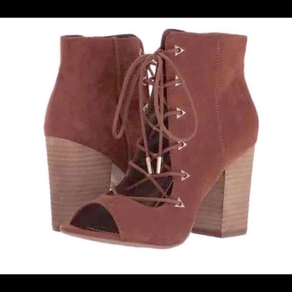 Carlos Santana lace up brown block heel booties